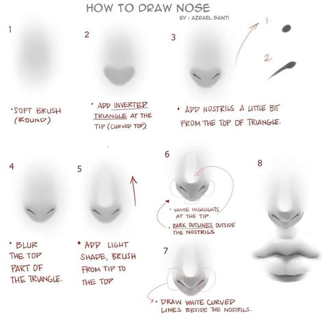 Drawing Nose Digital Art, Nose From The Front Drawing, Digital Painting Nose Tutorial, Nose Drawing Shading, Shading Nose Drawing, Art Shading Reference, How To Shade Nose Drawing, Nose Digital Drawing, How To Color Nose