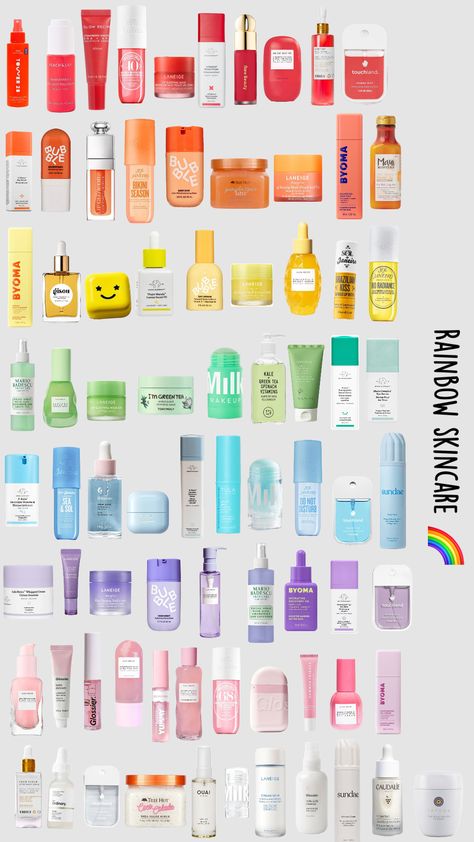 Rainbow skincare🌈🪩🫶🏼 #skincare #viral #preppy #preppyaesthetic #fypshuffle #fyp #rainbow #rainbowskincare #f4f Rainbow Skincare, Teen Skincare, Skincare Brands, Skin Care, Rainbow, Skin