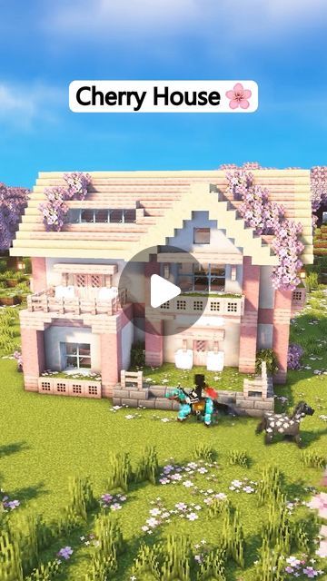 Mincraft Idea Houses Cozy Easy Layout, How To Make House In Minecraft, Minecraft Starter House Cherry, Cheryl Blossom Minecraft House, Cherry Build Minecraft, Cherry Houses Minecraft, Spruce And Cherry House Minecraft, Cherry Blossom House Minecraft Tutorial, Minecraft House Ideas Tutorials