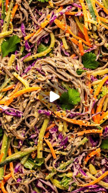 From My Bowl | by Caitlin S on Instagram: "Let’s do Lunch ep 1 | Throwing it back to this Soba Noodle Salad because it’s still one of my favorite easy lunches! Comment “noodle salad” and I’ll send you the recipe 💚

This quick and delicious Cold Soba Noodle Salad is satisfying, packed with veggies, and tossed in a simple peanut sauce for the ultimate healthy make-ahead meal! I like to top mine off with my crispy tofu for an extra protein boost, but it’s also delicious with steamed edamame or tempeh. 

Soba Noodles are thin Japanese noodles traditionally made with buckwheat, but a lot of brands also add wheat to them so they break less easily. You can find them in the Asian or International aisle of most grocery stores, but you can also make this recipe with rice noodles or ramen noodles as Simple Peanut Sauce, Steamed Edamame, Cold Soba Noodle Salad, Recipe With Rice, Soba Noodle Salad, Cold Soba, Rice Noodle Recipes, Soba Noodles Salad, Soba Noodle