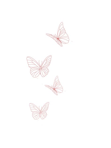 Simple Red Butterfly Tattoo, Fine Line Tattoos For Women Back, Five Butterflies Tattoo, Fine Line Butterflies, Fine Line Butterfly Tattoo Design, Small Red Butterfly Tattoo, Butterfly Ribcage Tattoo, Tattoos For Women Hip, Dainty Butterfly Tattoo Simple