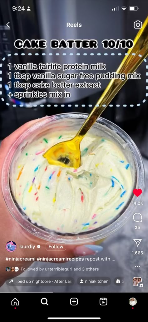 Protein Cake Batter, Easy Icecream, Funfetti Ice Cream, Ice Cream Maker Recipes Healthy, Protein Drink Recipes, Ninja Ice Cream Recipe, Protein Ice Cream Recipe, Healthy Ice Cream Recipes, Creami Recipes