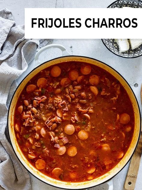 Mexican Frijoles Recipe, Frijoles Puercos Recipe, Charro Beans With Chorizo, Frijoles Charros Recipe Mexico, Frijoles Charros Recipe, Easy Frijoles Charros Recipe, Mexican Bean Soup Frijoles Charros, Charro Beans, Mexican Rice Easy