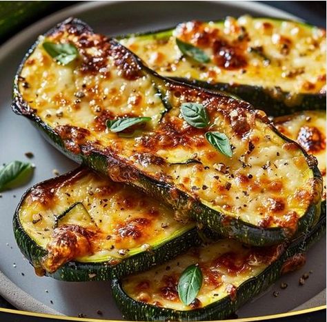 Cheesy Garlic Zucchini Steaks - Easy Family Recipes Zucchini Steaks, Zucchini Dinner Recipes, Garlic Zucchini, Zucchini Side Dishes, Easy Zucchini Recipes, Garlic Steak, Roast Zucchini, Cheesy Zucchini, Easy Zucchini