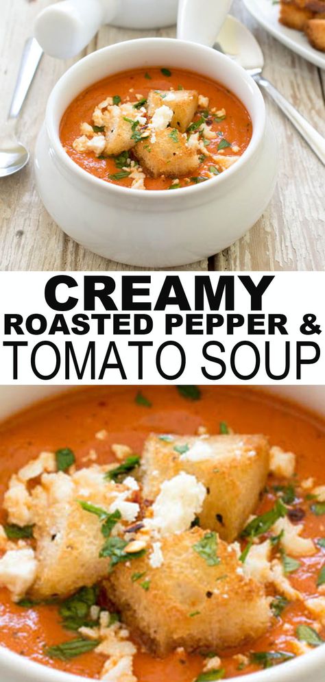 Recipe Tomato Soup, Tomato Red Pepper Soup, Roasted Pepper Soup, Red Pepper And Tomato Soup, Pepper And Tomato Soup, Recipe Tomato, Tomato Soup Easy, Roasted Red Pepper Soup, Red Pepper Soup