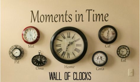 I have received so many compliments on my wall of clocks that I wanted to give you all the juicy details. Wall Of Clocks, Clock On Wall, Time Zone Clocks, Newgate Clocks, Clock Stencils, Clock Display, Cool Clocks, Time Zone, Time Zones