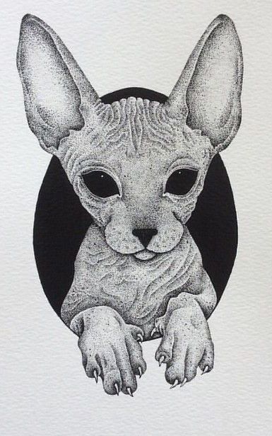 Sphynx Cat Tattoo, Optical Illusion Tattoos, Illusion Tattoos, Optical Illusion Tattoo, Stippling Art, Dark Art Drawings, Sphynx Cat, Sphynx, Cat Tattoo