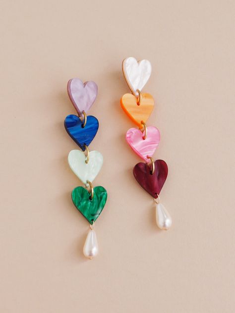 Earrings Statement, Accessories Fashion, Colourful Earrings, Acrylic Jewelry, Playful Jewelry, Bright Jewelry, Bold Earrings, Colorful Earrings, Colorful Heart