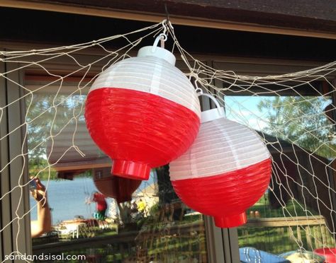 Fishing Bobbers, Fishing Theme Party, Fishing Themed Birthday Party, Bebe Shower, Lake Party, Fishing Birthday Party, Fishing Party, White Lanterns, Paint White