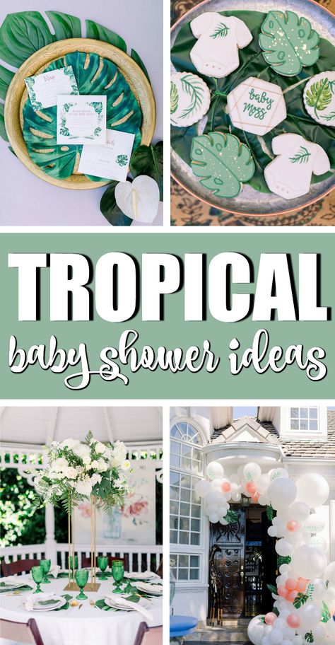 Tropical Baby Shower Ideas, Tropical Party Ideas, Backyard Baby Showers, Hawaiian Baby Showers, Luau Baby Showers, Baby Shower Sweets, Diaper Party, Neutral Shower, Outside Baby Showers