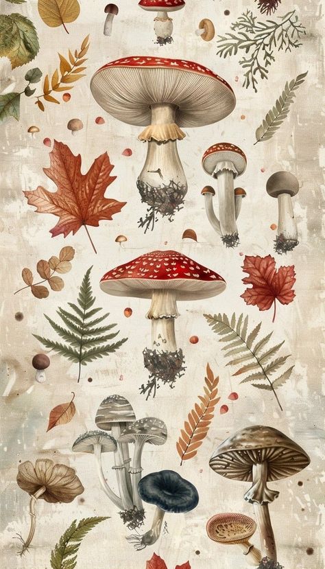 Mushroom Poster Vintage, Mushroom Botanical Illustration, Illustrated Mushrooms, Drawn Mushrooms, Witchy Botanical, Vintage Mushroom Art, Mushrooms Illustration, Mushroom Patterns, Fungi Illustration