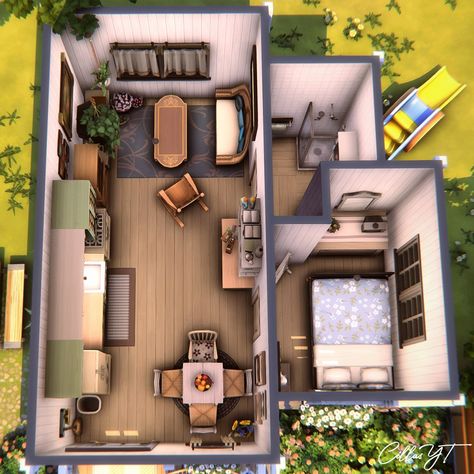 Cilla 🌻 Sims 4 Builder | ♥ Grandma’s Cottage �♥ no cc (Tutorial in bio) - 1 BR - 1 BA - 20x20 in Windenburg ID: CillasYT Alright, this literally has to be my… | Instagram Sims Tiny Home Floor Plan, Sims 4 Grandma House, Sims Builds, Cottagecore Cottage, Tiny House Floor Plans, Easy Build, Sims House Design, Sims 4 Build, Grandmas House