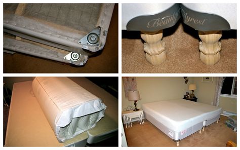 Pump Up Your Box Spring - Just Add Legs to It! Diy Bed Risers, Elevated Bed Frame, Patience Is A Virtue, Rustic Furniture Diy, Bed Risers, Foam Bed, Box Spring Bed, Upholstery Diy, Home Fix