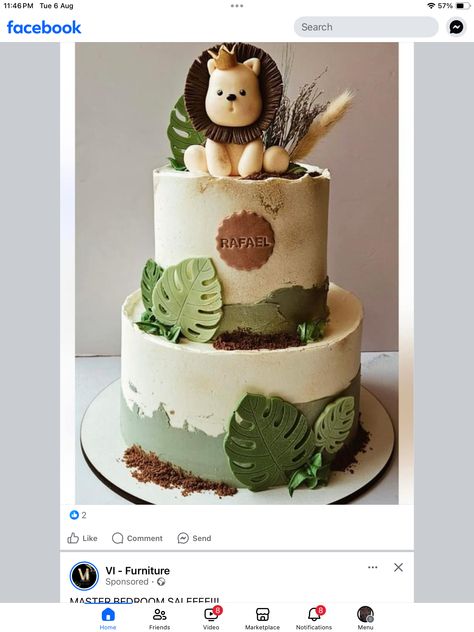 Cake With Lion, Easy Safari Cake, Wild One Birthday Cake Ideas, Safari Jungle Birthday Cake, Simple Jungle Cake, Lion Cake Birthday, 2 Wild Birthday Cake, Safari Cake Birthday, Simple Jungle Theme Cake