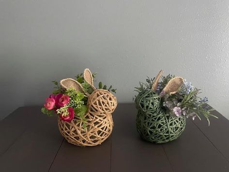 Basket Arrangement, Easter Centerpiece, Faux Floral Arrangement, Bunny Basket, Woven Raffia, Tabletop Decor, Spring Decor, Floral Arrangements, Baskets