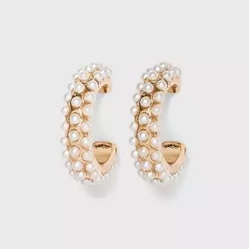 Earrings for Women : Page 2 : Target Gold Pearl Hoops Earrings, Gold And Pearl Hoop Earrings, Gold Hoops With Pearls, Gold Earrings Formal, Cute Earrings Hoops, Pearl Hoops Earrings, Preppy Earrings, Earring Stacks, Ear Stacks