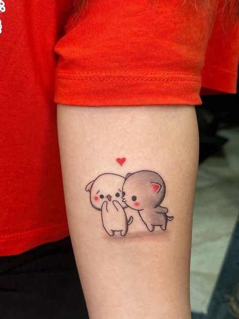 Bubu And Dudu Tattoo, Cute Couple Tattoo Ideas, Cute Couple Tattoo, Tattoo Gato, Matching Tattoos For Couples, Memorial Tattoo Ideas, Watercolor Tattoo Ideas, V Tattoo, Couple Tattoo Ideas