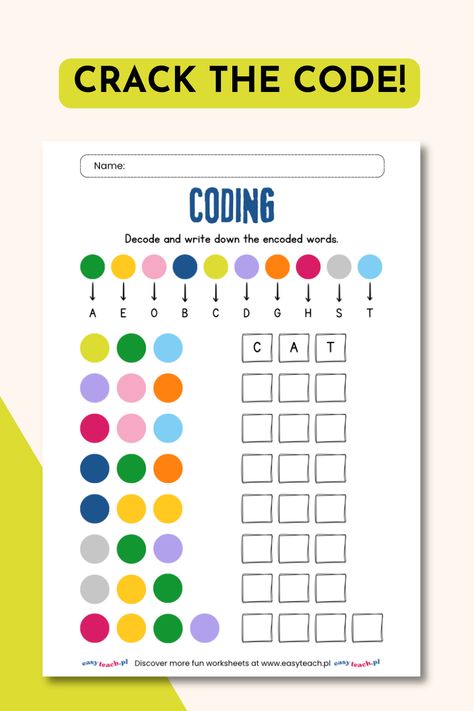 Introduce your child to early coding concepts with this engaging decoding activity! Perfect for developing problem-solving skills and logical thinking in kids aged 5-8. Visit our Etsy shop to discover more learning materials! 

coding for kids, problem solving activities, critical thinking games, educational printables, stem activities, early learning, logical thinking, secret code games Decoding Activities, Visual Perception Activities, Thinking Games, Problem Solving Activities, Alphabet Learning, Phonics Sounds, Math Puzzles, Fine Motor Skills Development, Pattern Recognition