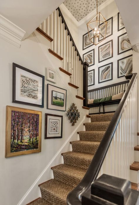 Portfolio — Caroline Brackett Stairway Landing Decor, Staircase Landing Decor, Wall Decor Foyer, Stair Landing Decor, Stairway Decor, Foyer Paint, Stair Wall Decor, Foyer Storage, Landing Decor