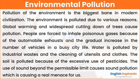 Environmental Pollution Paragraph | 100, 150, 200, 250 Words Pollution Essay In English, Self Introduction Speech, Environment Pollution, Dp For Whatsapp Profile, English Essay, Industrial Waste, Dp For Whatsapp, Environmental Pollution, Environment Day