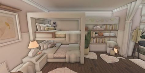 Twin Room Bloxburg Ideas, Realistic Twin Bedroom Bloxburg, Bloxburg Sleepover Room Ideas, Twin Bloxburg Bedroom, Bunk Bed Bloxburg, Twin Room Bloxburg, Bloxburg Bunk Bed Ideas, Twin Bedroom Ideas Bloxburg, Bloxburg Big Bedroom Ideas