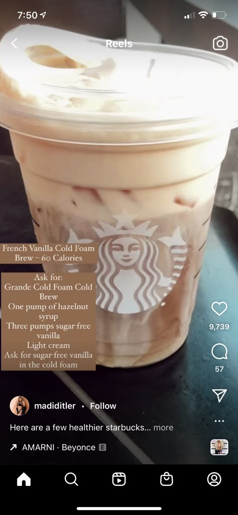 Low Cal Starbucks Drinks, Sugar Free Starbucks Drinks, Vanilla Cold Foam, Low Cal Drinks, Low Calorie Starbucks Drinks, Healthy Coffee Drinks, Low Carb Starbucks Drinks, Low Carb Starbucks, Nespresso Recipes