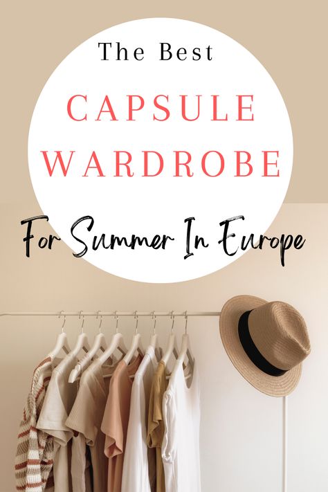 Europe is a popular summer travel destination with excellent reason, offering sun soaked beaches, vibrant cities, rich cultures and glorious mediterranean dining choices. If you're planning a European trip this summer and are hoping to travel light, look no further than this carefully crafted capsule wardrobe blueprint; saving you money and time at the luggage check-in counter, you'll be amazed at how few clothes you can pack, and still feel that you have more outfits than ever to wear! Carry On Capsule Wardrobe Summer Europe, Eastern Europe Summer Outfits, European Vacation Outfits Summer Capsule Wardrobe, Summer Vacation Capsule Wardrobe 2024, Capsule Wardrobe For Europe Summer, What To Wear On Mediterranean Cruise, European Capsule Wardrobe Summer, Summer In Europe Outfits Packing Lists, Summer Europe Trip Outfits