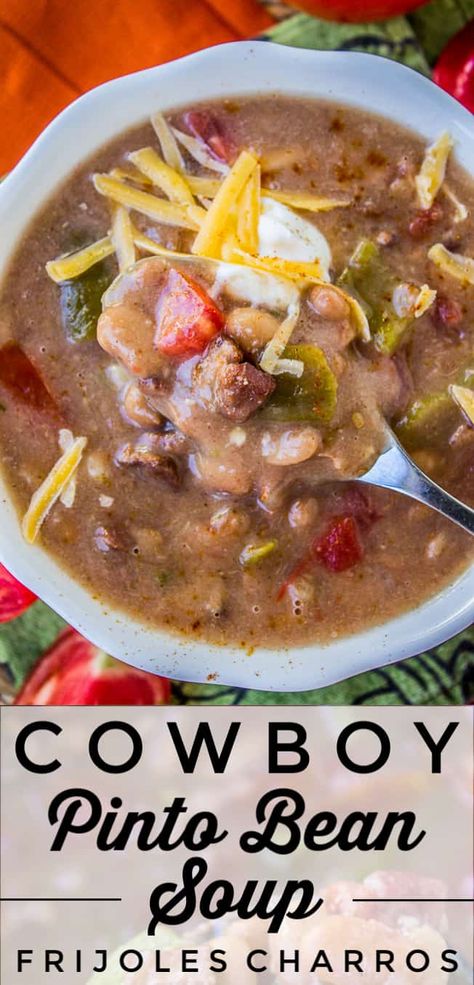 Fall And Winter Food Ideas, Cowboy Bean Soup, Recipes With Pinto Beans, Bacon Crockpot, Pinto Bean Soup Recipes, Dinner Soups, Pinto Bean Soup, Jalapeno Bacon, Bell Paper