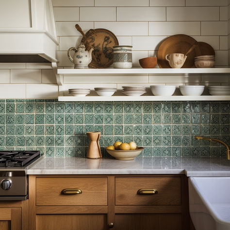 12 Square Tile Backsplashes You Will Want in Your Kitchen Kitchen Top Tiles, Kitchen Tile Ideas Wall, Tiled Countertop Kitchen, Vintage Tile Backsplash, Unique Backsplash Ideas, Kitchen Counter Tile, Square Tile Backsplash, Unique Kitchen Backsplash Ideas, Splashback Ideas