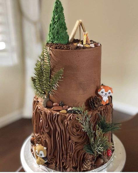 Bigfoot Cake Birthday, Wilderness Cake, Camping Cake Ideas, Camping Theme Cakes, Bonfire Cake, Camper Cakes, Bistro Ideas, Cake Base Recipe, Camping Cake