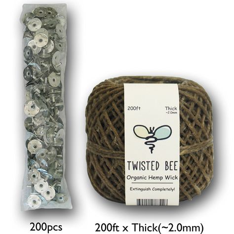 Amazon.com: 100% Organic Hemp Candle Wick + Wick Sustainer Tabs | Twisted Bee… Hemp Candle, Candle Wick, Organic Candles, Amazon Art, Sewing Stores, Candle Making, Wicked, Gift Set, Bee