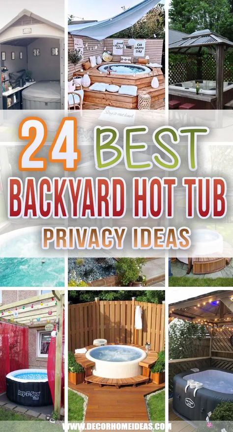 Backyard Hot Tub Privacy, Hot Tub Privacy Ideas, Hot Tub Decorating, Backyard Hot Tub, Hot Tub Deck Design, Hot Tub Bar, Hot Tub Privacy, Backyard Spa, Hot Tub Landscaping