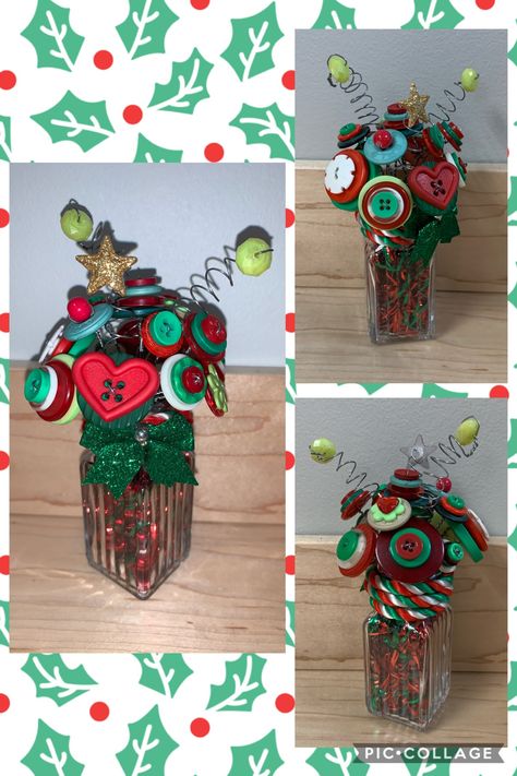 Christmas craft, button art, salt shaker Button Bouquet Salt Shaker, Christmas Button Crafts, Buttons Crafts Diy, Christmas Buttons, Button Bouquet, Craft Booth, Button Art, Button Crafts, Flower Crafts