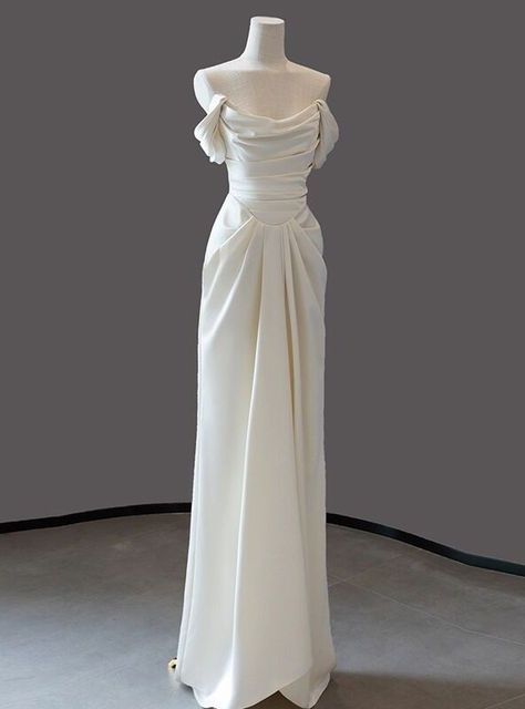 Ivory Saton Off the Shoulder Pleats Wedding Dress -  #Dress #Ivory #Pleats #Saton #Shoulder #Wedding Grecian Wedding Dress, Mermaid Prom Dresses Lace, Off Shoulder Wedding Dress, Hollywood Wedding, Bridal Elegance, Silk Wedding Dress, Purple Prom Dress, Dream Wedding Ideas Dresses, Wedding 2024