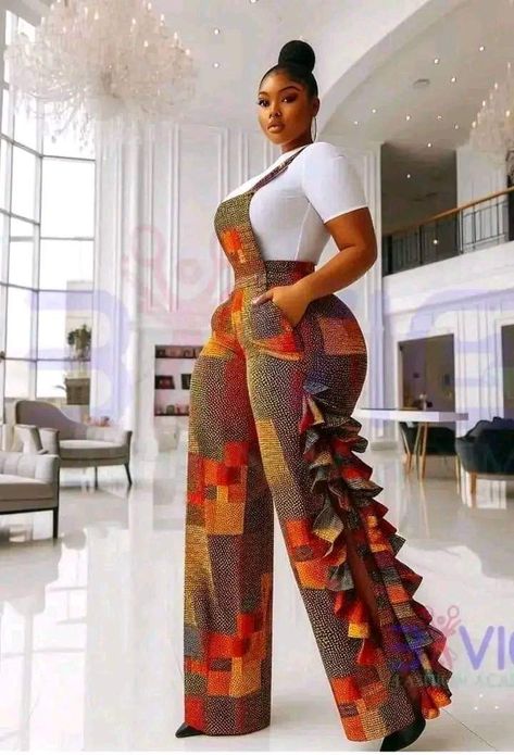 Ankara Pallazo Pants Outfit Ideas, Regina Daniels Ankara Outfits, Ankara Office Wear, Ankara Jumpsuit Styles, Classy Jumpsuit Outfits, Classy Short Dresses, Fancy Short Dresses, Modest Dresses Fashion, 2piece Outfits