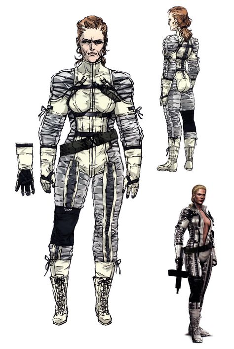 Mgs3 Snake, Boss Concept Art, Metal Gear Solid Series, Metal Gear Series, Kojima Productions, Boss Outfit, Military Drawings, Gear Art, The Fox And The Hound