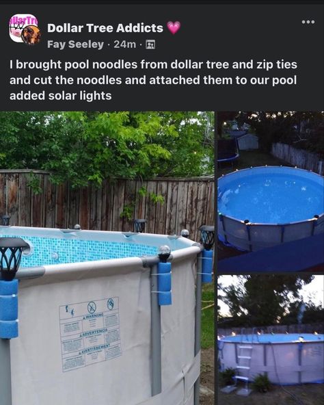 Pool noodles and solar lights!! Pool Noodle Ideas, Above Ground Pool Lights, Bag Hacks, Noodle Ideas, Solar Pool Lights, Cheap Organization, Outdoor Pool Area, Pool Hacks, Intex Pool