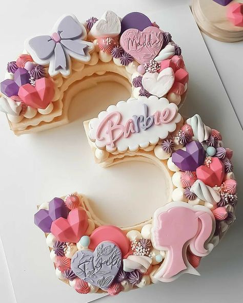 Barbie cake decor inspo, Barbie cake ideas, 2nd birthday cake, cute cakes, cake decor, cake decorating Pastel Barbie Party, Barbie Number Cake, 3 Cake Number, Number 2 Cake Design, Themed Number Cake, Number 3 Cake, Number 4 Cake, Barbie Cookies, Barbie Head