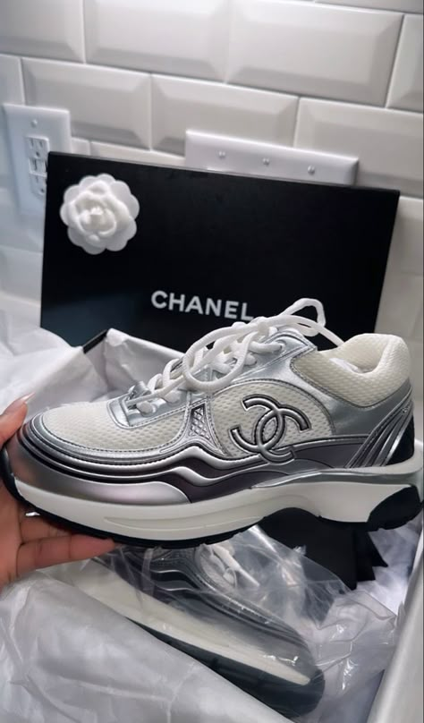 Channel Trainers, Channel Sneaker, Chanel Sneakers Aesthetic, Women Chanel Sneakers, Pink Chanel Trainers, Black Chanel Sneakers, Channel Shoes, Pretty Sneakers, Pretty Shoes Sneakers