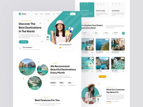 Traver - Travel Landing Page by Andri. for Picko Lab on Dribbble Travel Landing Page, Travel Agency Website, Travel Website Design, Website Design Inspiration Layout, Uiux Design, Website Design Layout, Web Project, Never Stop Learning, Travel Website