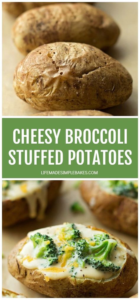 These cheesy broccoli stuffed potatoes are a delicious hearty side dish. They're perfect for weeknight dinners or special occasions! Broccoli And Cheese Baked, Brocolli Cheese, Baked Potato Recipe, Life Made Simple, Stuffed Potatoes, Twice Baked Sweet Potatoes, Stuffed Baked Potatoes, Cheese Potato, Cheesy Broccoli