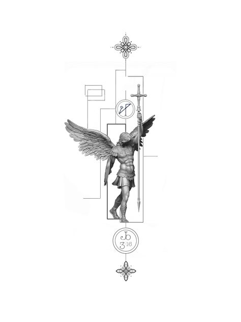 Arch Angel Tattoo Men, Archangel Michael Tattoo For Men Forearm, Religous Tattoo Leg, Arch Angel Gabriel Tattoos, Christian Concept Tattoo, Micheal Arc Angel Tattoo, St Micheal Arch Angel Tattoo, Daedalus Tattoo, St Michael Drawing