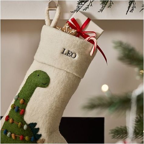 Christmas Decorations | West Elm Felt Dinosaur, Kids Holiday Decor, Modern Christmas Stocking, Diy Stockings, Felt Christmas Stockings, Christmas Stockings Diy, Christmas Embroidery Patterns, Felt Stocking, Christmas Stocking Pattern