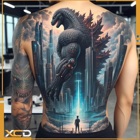 Beautiful tattoo of Godzilla x Kong design by HA NASA | by TATTOO DESIGN HA NASA | Apr, 2024 | Medium Godzilla Back Tattoo, Godzilla Tattoo Ideas, Godzilla Tattoo Design, King Kong Tattoo, Godzilla Tattoo, Godzilla X Kong, Ball Tattoo, Dragon Ball Tattoo, Mens Shoulder Tattoo