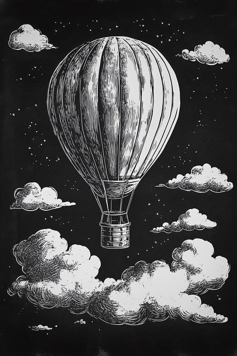 Airy Hot Air Balloon Print Vintage Style Canvas Wall Art Home Decor Black and White Digital Download by CustomCanvasCurators ✨ Elevate your space with this stunning hot air balloon artwork! 🎨 Capturing the essence of adventure and nostalgia, this piece adds a touch of charm to any room. Whether you're redecorating or searching for a meaningful gift, this artwork sparks inspiration and uplifts your surroundings. Perfect for wanderers and vintage lovers alike! Available as a custom canvas pri... Hot Air Balloon Ink Drawing, Old Hot Air Balloon, Vintage Hot Air Balloon Aesthetic, Hot Air Balloon Aesthetic, Hot Air Balloon Illustration, Ballon Illustration, Hot Air Balloon Drawing, Home Decor Black And White, Harry Potter Art Drawings