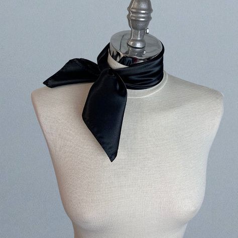 Simple and elegant neck scarf. Made of soft satin.  Color: black (other colors are available) Size: 50 x 50 cm We have matching bags and other accessories in our Etsy Shop! We accept credit cards! Neck Tie Scarf Outfit, Trendy Black Silk Scarf, Satin Neck Scarf, Elegant Black Satin Silk Scarf, Neck Tie Women, Neck Scarf Women, Black Neck Scarf, Scarf Neck Tie, Luxury Black Silk Scarves