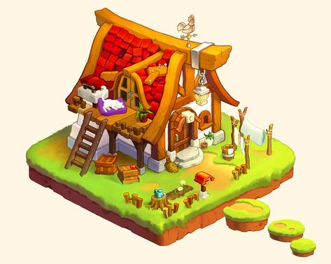 Basic House, House Games, 2d Game Art, Casual Art, Building Concept, Isometric Art, Low Poly Art, Game Illustration, Fantasy House