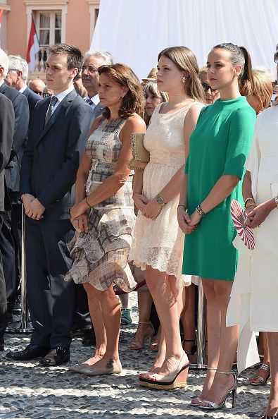 (L-R) Louis Ducruet, Princess Stephanie of Monaco, Camille Gottlieb and Pauline Ducruet attend the First Day of the 10th Anniversary on the Throne Celebrations on July 11, 2015 in Monaco, Monaco. Stephanie Grimaldi, Princess Stephanie Of Monaco, Stephanie Of Monaco, Camille Gottlieb, Arabic Wedding Dresses, Pauline Ducruet, Prince Albert Of Monaco, Andrea Casiraghi, Monaco Royals