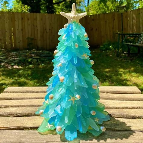 Seashell Trees, Shell Tree, Sea Glass Christmas Tree, Sea Glass Christmas, Coastal Christmas Tree, Seashell Mirror, Sea Shell Decor, Tabletop Christmas Tree, Christmas Tree Crafts