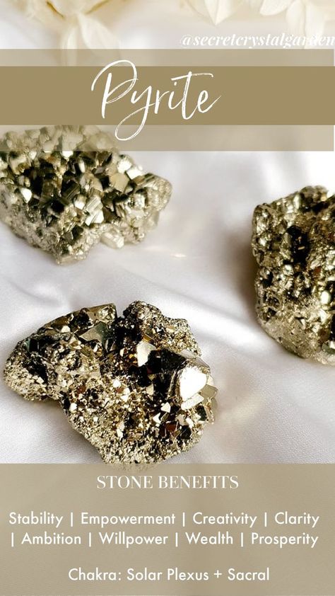 Pyrite Crystal Meaning, Crystals For Wealth, Crystal Benefits, Pyrite Stone, Crystal Uses, Wicca Witchcraft, Pyrite Crystal, Spiritual Crystals, Crystal Healing Stones